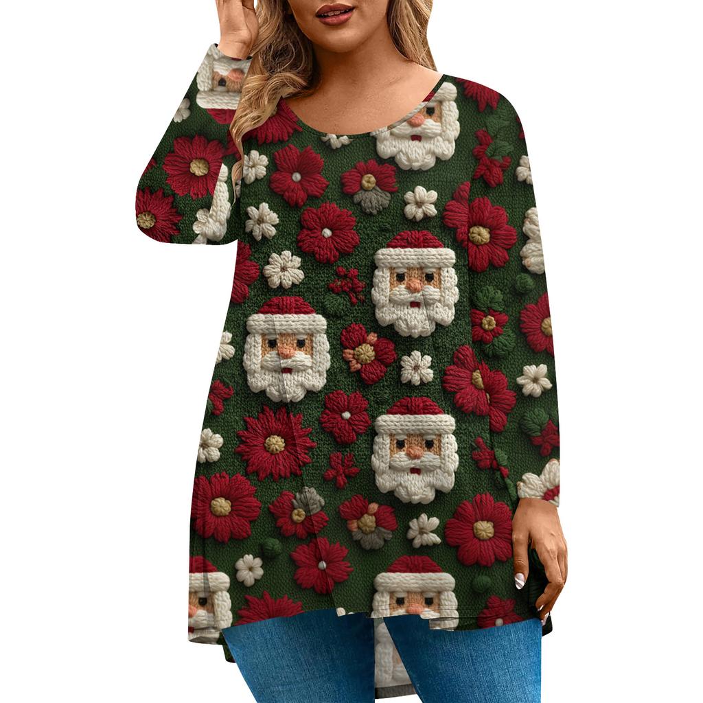 Women's Fashionable Casual Long Sleeved Plus Size Print Top Plus Size Floral Print Top