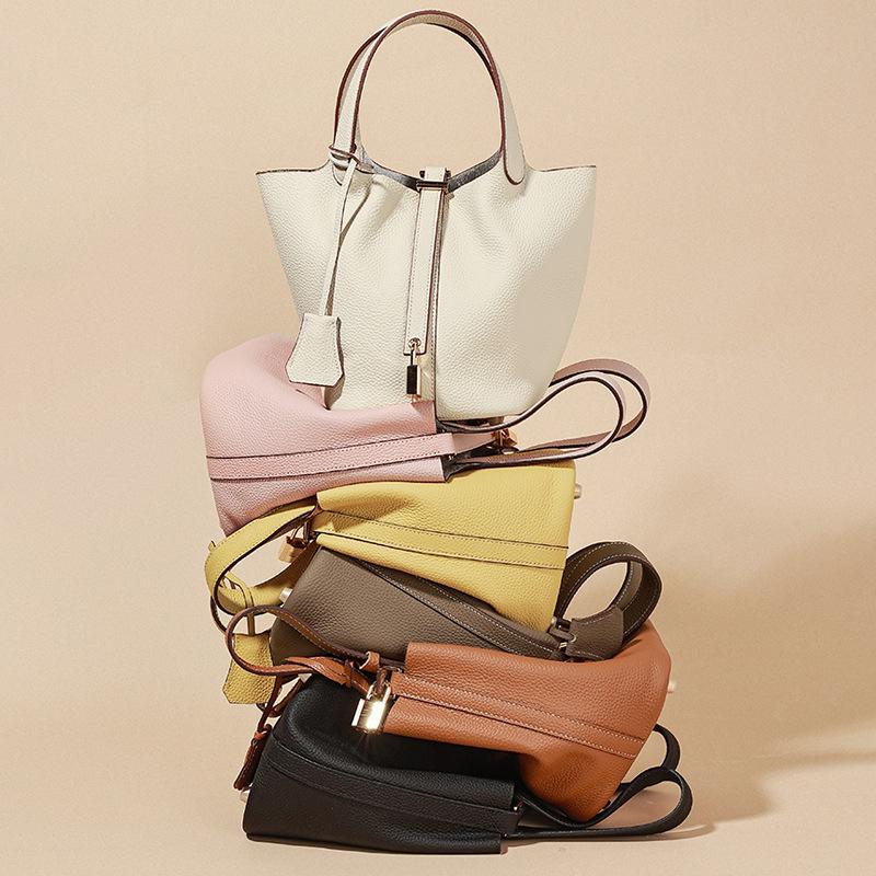 Top-grain Ledertasche Echtleder Damentasche Bucket Bag Retro Vielseitige und modische Handtasche