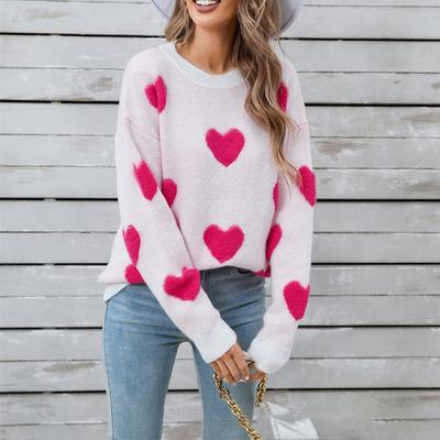 Women's Casual Fashion Round Neck Heart Sweater Knitted Bottoming Shirt