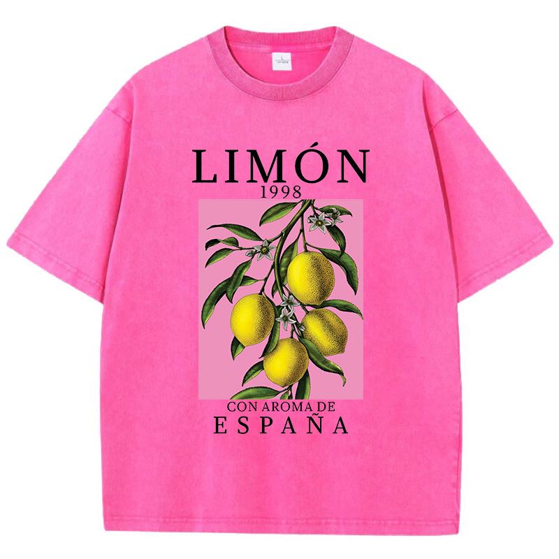Lemon Con Aroma De Espana Prints Washed TShirts Womens Cotton Tops Comfortable Distressed ONeck Streetwear Summer Clothes