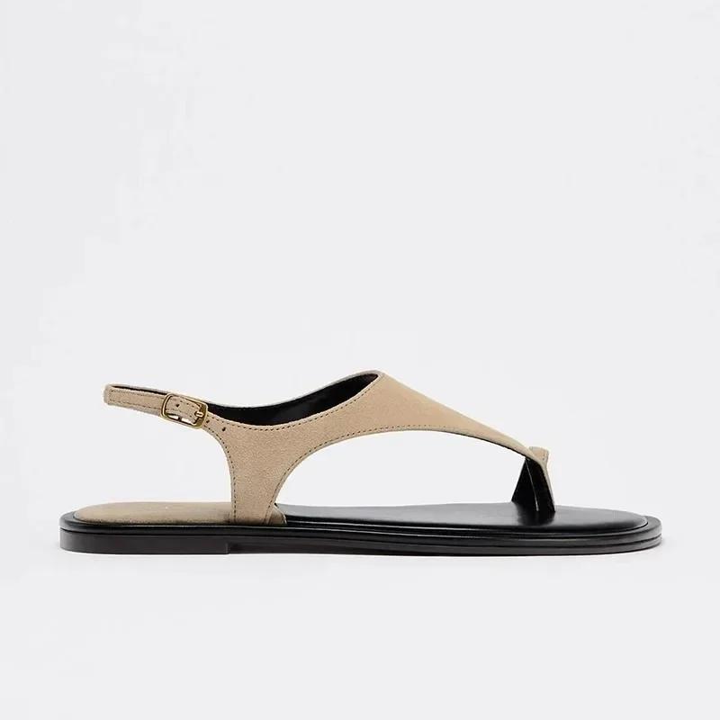 Fashion 2025 Summer New Flat Bottom Buckle Strap Women's Sandals Casual Versatile Comfort Pinch Toe Concise Beach Sandals Women