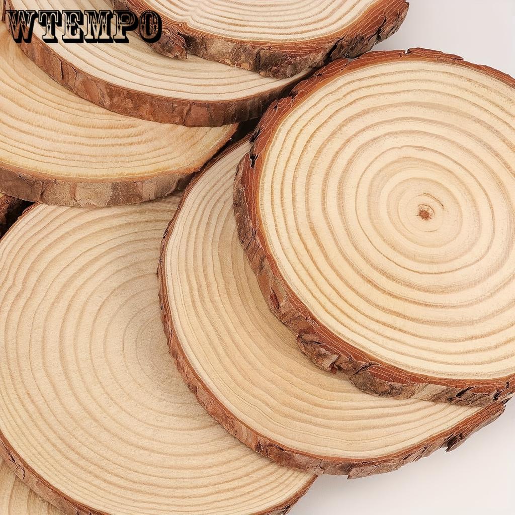 10pcs Wood Slices 3.5-4 Inch Craft Wood Kit Circles Crafts Christmas Ornaments DIY Crafts with Bark for Crafts Rustic Wedding Decoration