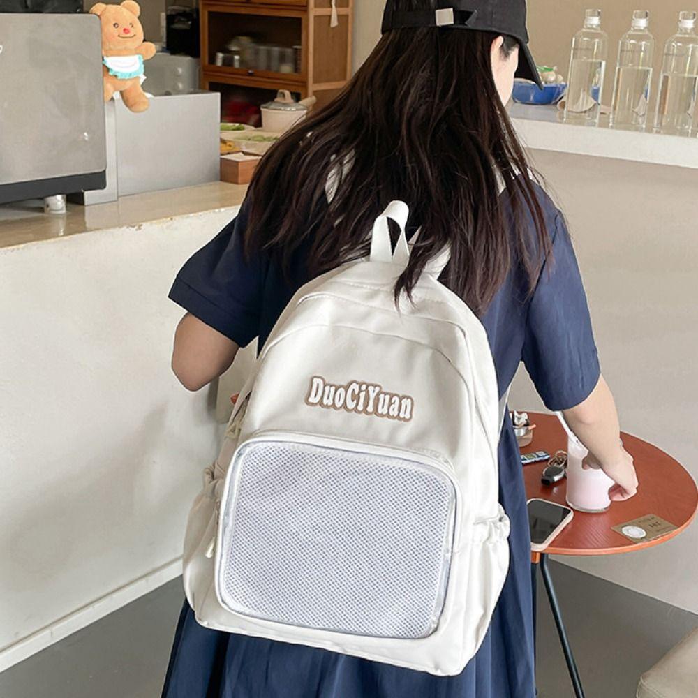 Nylon Pockets Itabag Solid Color Korean Style School Bag Fashion Jk Transparent Backpack Girls