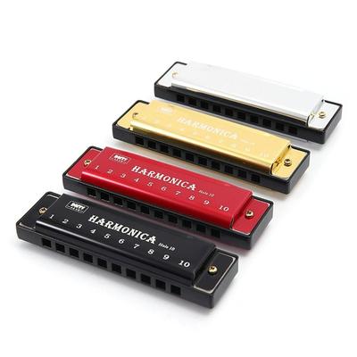 Portable Key of C 10 Hole Harmonica with Box Metal Diatonic Harmonica Beginner Teaching Rectangle Musical Instrument Students