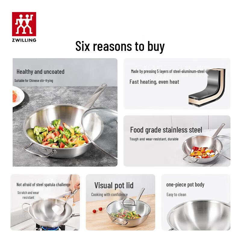 Zwilling Prime 30cm 5-Ply Stainless Steel Wok