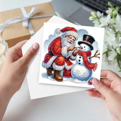 6 Pcs DIY Rhinestone Art Painting Cards Christmas Greeting Card Making Kit with Envelopes 5D Snowman Cat Deer Rhinestone Painting Crafts for