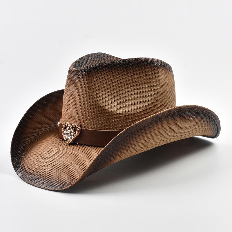 Western Style Straw Hat For Women Summer Beach Sun Hat Cowgirl Jazz Hat Suitble for Daily Casual Wear, Western Cowboy Party