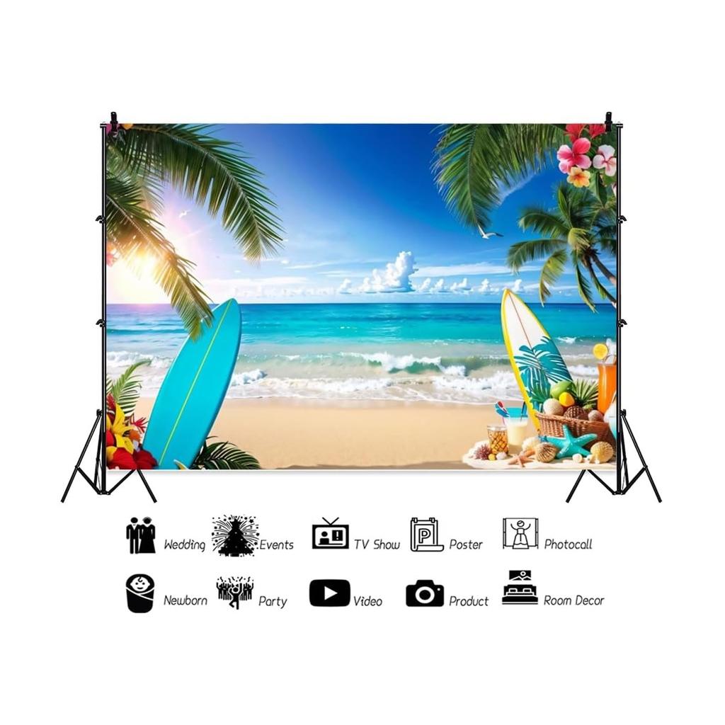 2D plane 1 piece of spacious tropical beach background vibrant Hawaiian luau party decoration
