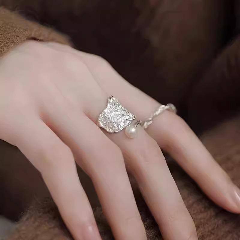 2025 New Luxe Retro Open Ring In S925 Sterling Silver with Double Pearls for Women