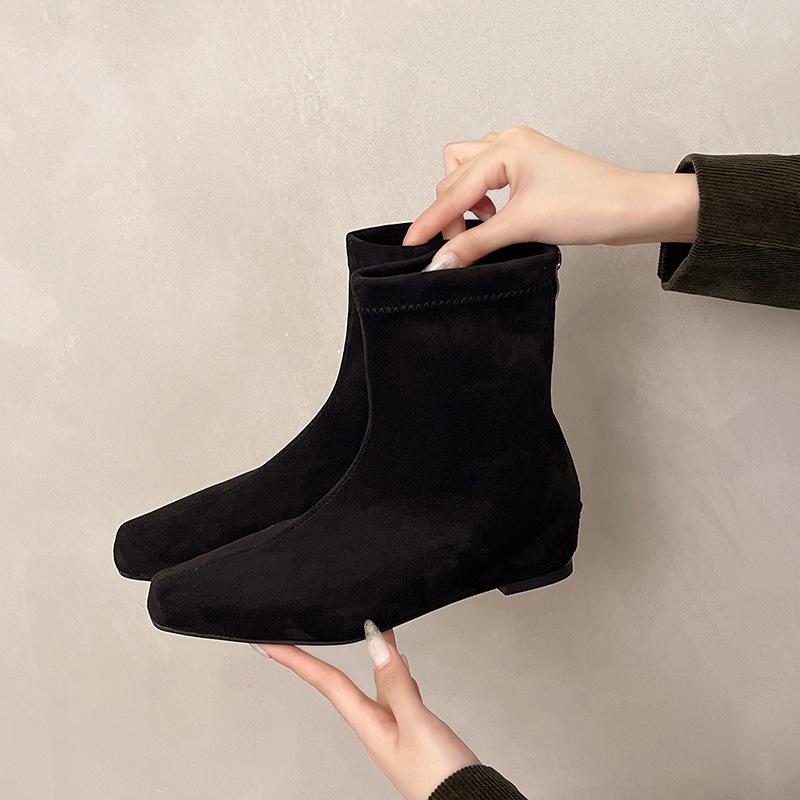 

Ботильоны на скрытой платформе женские ботинки 2025 осень и зима новая корейская версия простые ботильоны задняя молния квадратный носок модные ботинки женские 40 чёрный