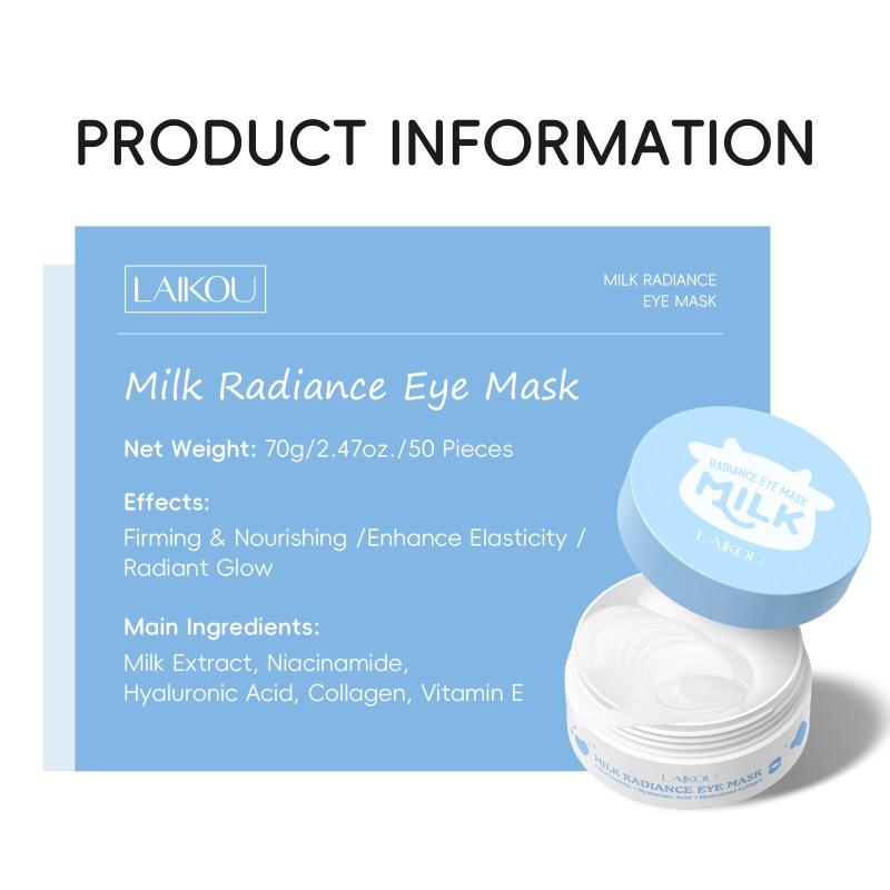 LAIKOU Milk Radiance Eye Mask 70g (50 Pairs) - Firming Under Eye Patches with Collagen & Niacinamide for Puffy Eyes, Dark Circles