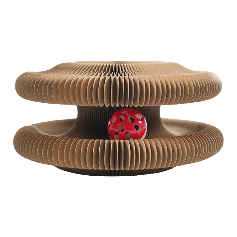 

Cat Scratching Toy Round Cat Scratcher Ramp Interactive Pet Cardboard Toys Foldable Kitten Accordion Playing Toy With Bell Ball