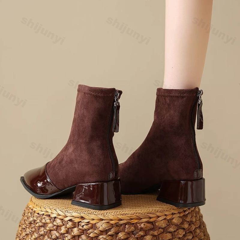 Fashion Fashion Retro Pointed Head Casual Suede Short Boots for Women 2025 Autumn Comfortable Versatile Square Heel Elegant Ankle Boots