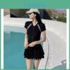 Summer Pool Dress With Collared Splicing Pattern For Beach Vacation And Yoga Practice