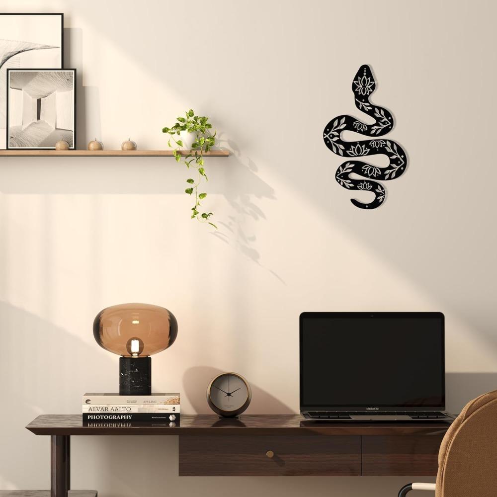 Metal Yoga Snake Wall Art, Lotus Bohemian Home Decor, Spiritual Gothic Witchcraft Sculpture 16 Inch