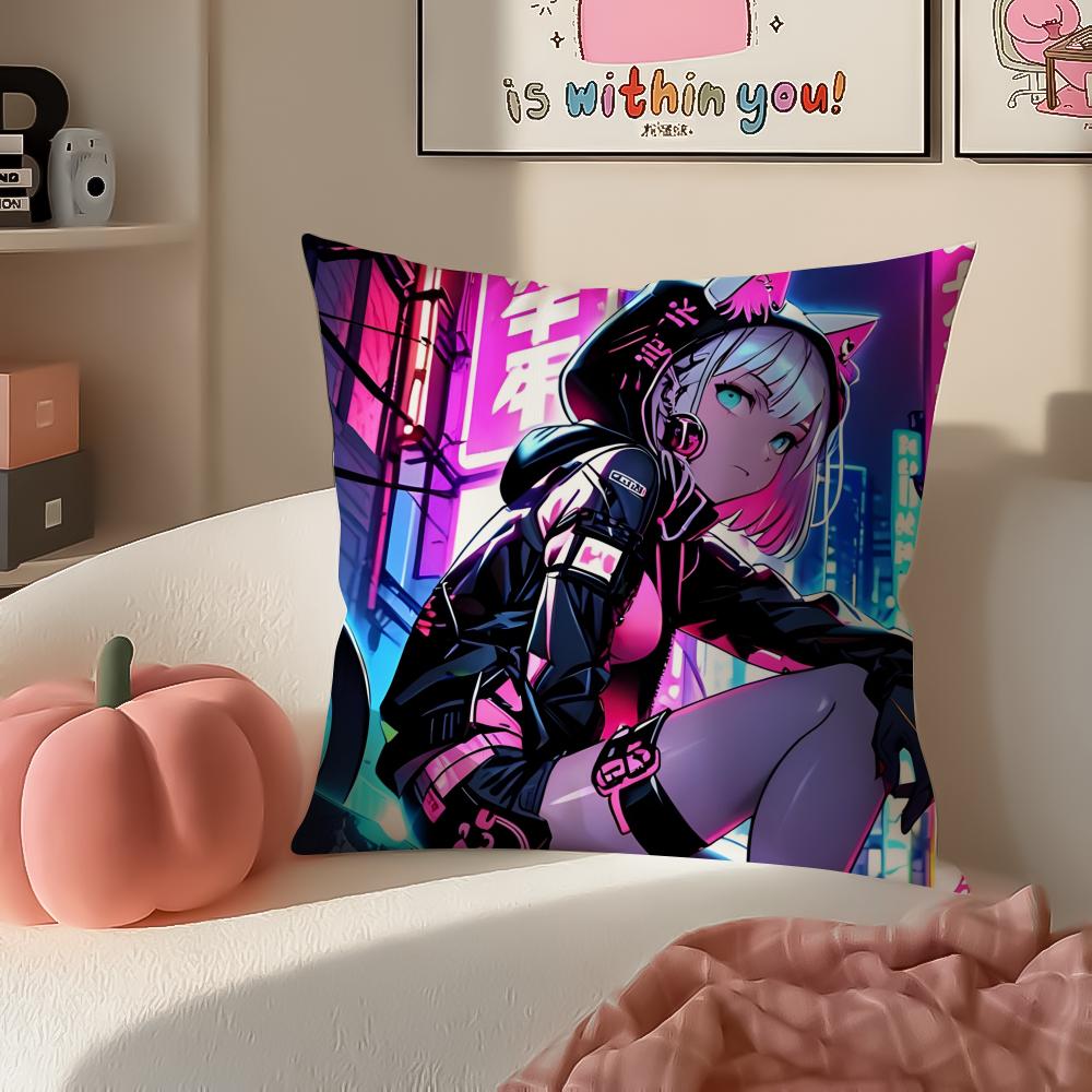 

Cool Futuristic Stylish Art CCyberpunk Girl Cushion Cover Pillowcase Short Plush Invisible zipper Room Sofa Cushion Cover 30X30cm
