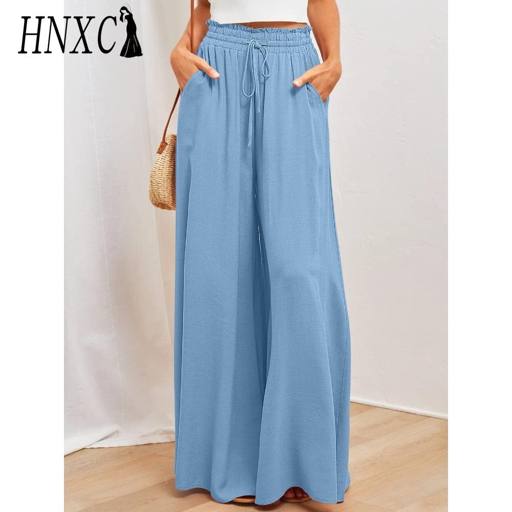 HNXC Women's Fashion Casual Solid Color Print Pants & Capris