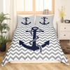 Nautical Anchor Striped Pattern Bedding Cover With Pillowcase Quilt Cover Three-Piece Duvet Cover Set