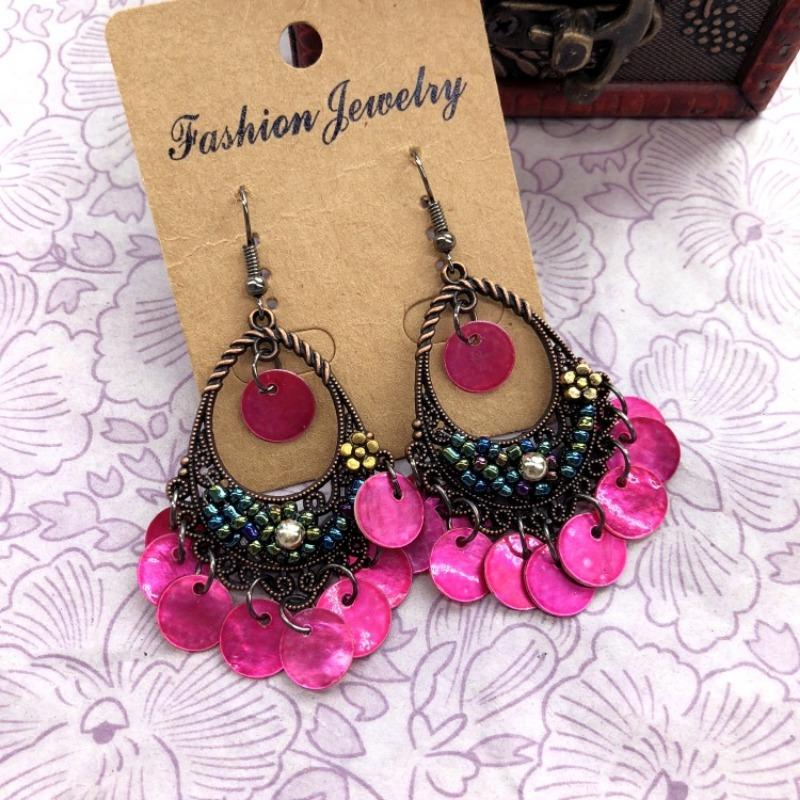 Hawaiian Vintage Bohemian Earrings, Beach Shell Tassel Long Earrings Women's Accessories