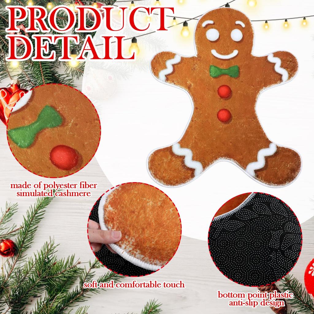 2-Piece Christmas Gingerbread Man Rug Set Soft, Non-Slip Bathroom Mat Indoor/Outdoor Entrance Doormat Home Decor