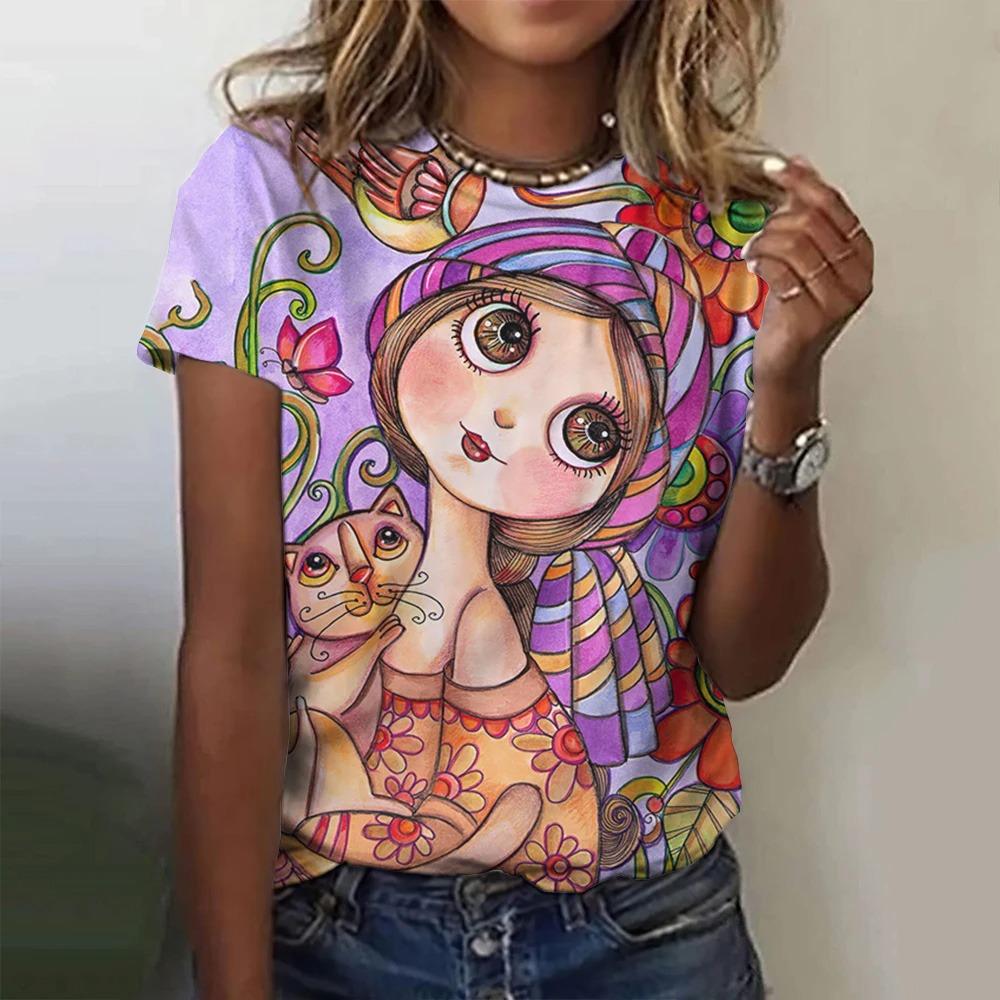 

2024 Women s New T-shirt Round Neck Fashion Short Sleeve Summer Vintage Clothing Loose Casual Short Sleeve Top Women s T-shirt XL