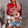 Women's Crew Neck Long Sleeve T-Shirt Casual Christmas Reindeer Snowflake Print Mid Length Pullover Top