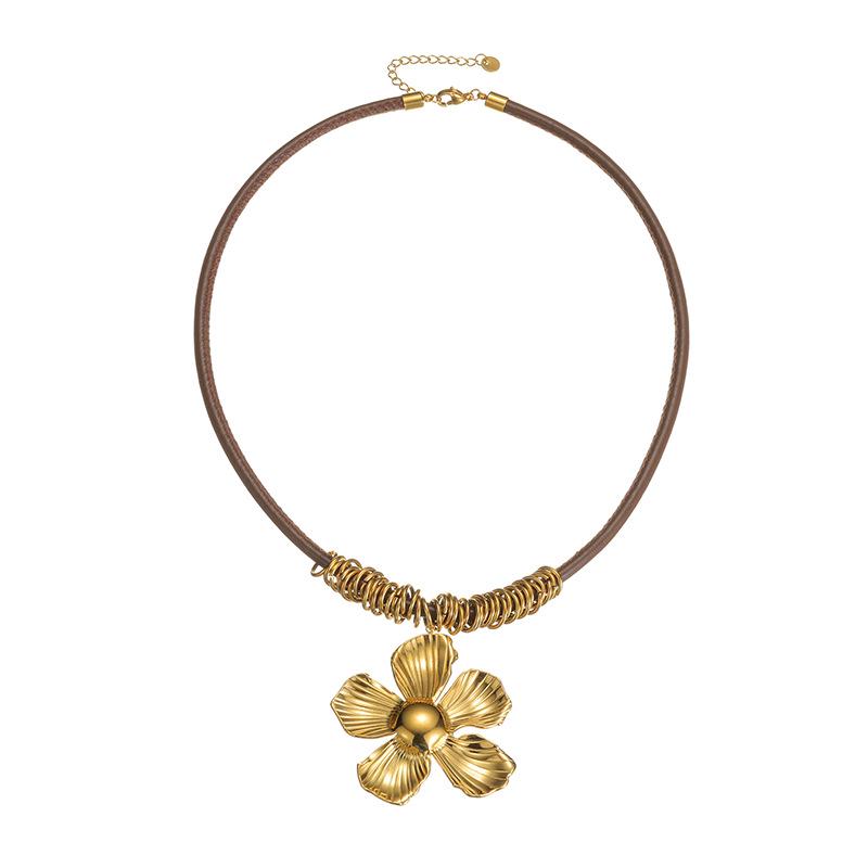 Douyin Retro Lederband Halskette mit Blumenanhänger und 18 Karat Gold Millard für Herbst-/Winterpullover