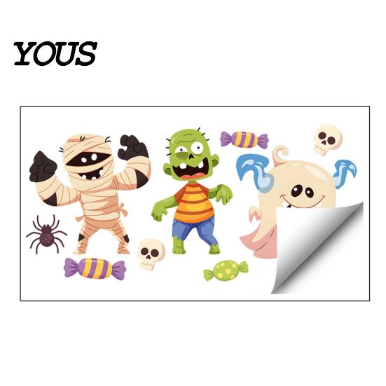 Festive Holiday Home Decor Halloween Static Window Clings, Cartoon Ghost Pumpkin Witch Monsters Decals, Waterproof Creative Gifts for Removable