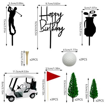 15Pcs Golf Cake Decorations Green Cake Topper Birthday Decorations for Golfers With Cart Flag Golf Balls for Men Sport