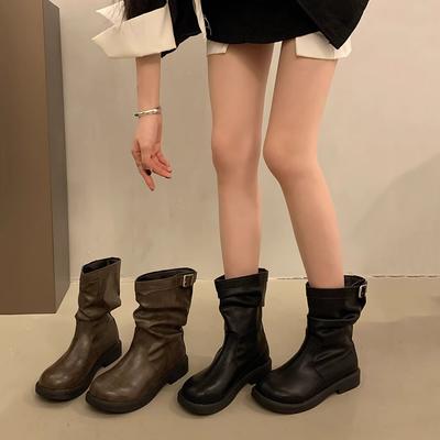 Botas Medianas de Lujo para Mujer de Primavera y Otoño Estilo Británico Retro Versátiles Casuales Botines Exquisitos Moda Zapatos de Mujer