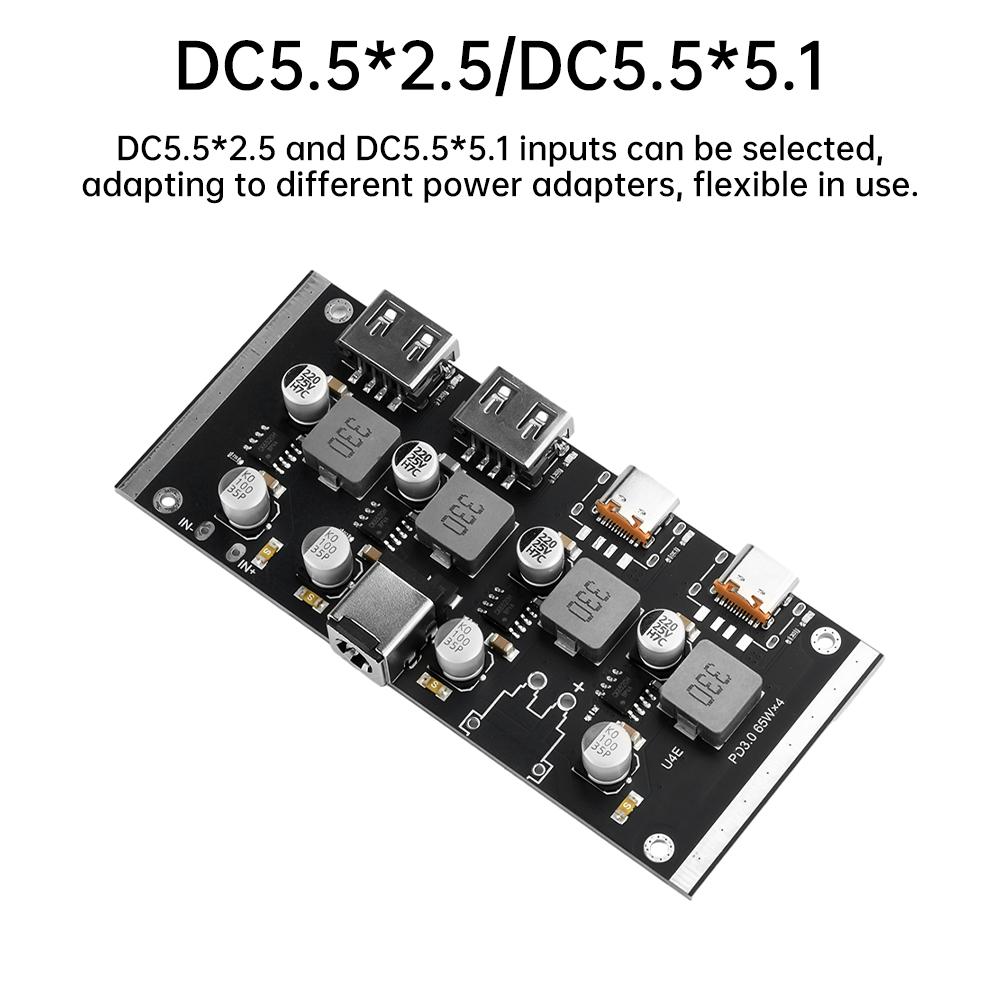 4-way PD65W Fast Charging Module Type-C USB-A Interface Support PD3.0/2.0 QC3.0/2.0 FCP AFC DC5.5*2.5/DC5.5*5.1 Input
