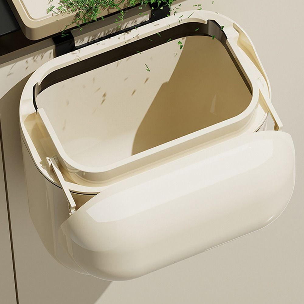 9L/12L Capacity Kitchen Trash Can Cream Colored Garbage Bin Space-Saving Waste Bin  Home Office