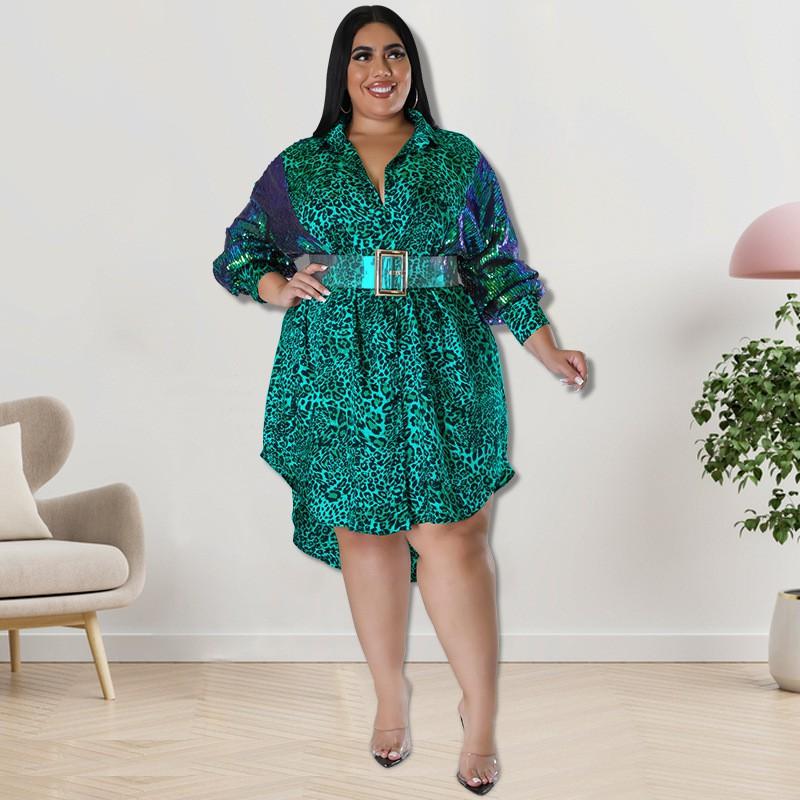 Plus Size Womens Leopard Print Long Sleeve Shirt With Sequin Accent Loose Fit Streetwear Top Winter Collection
