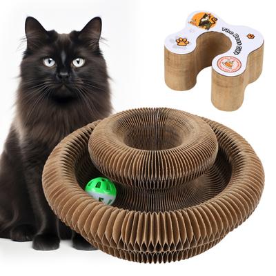 Cats Accordion Toy Foldable Cat Scratch Board with Bell Ball Portable Changeable Cat Scratcher Toy for Indoor Cats Anxiety Relief Exercise