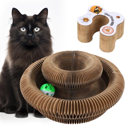 Cats Accordion Toy Foldable Cat Scratch Board with Bell Ball Portable Changeable Cat Scratcher Toy for Indoor Cats Anxiety Relief Exercise