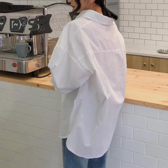 Cămașă de femeie cu rever cu mânecă lungă, cu închidere cu nasturi, cu buzunare plasate, cămașă ocazională, de culoare uni, îmbrăcăminte de lucru