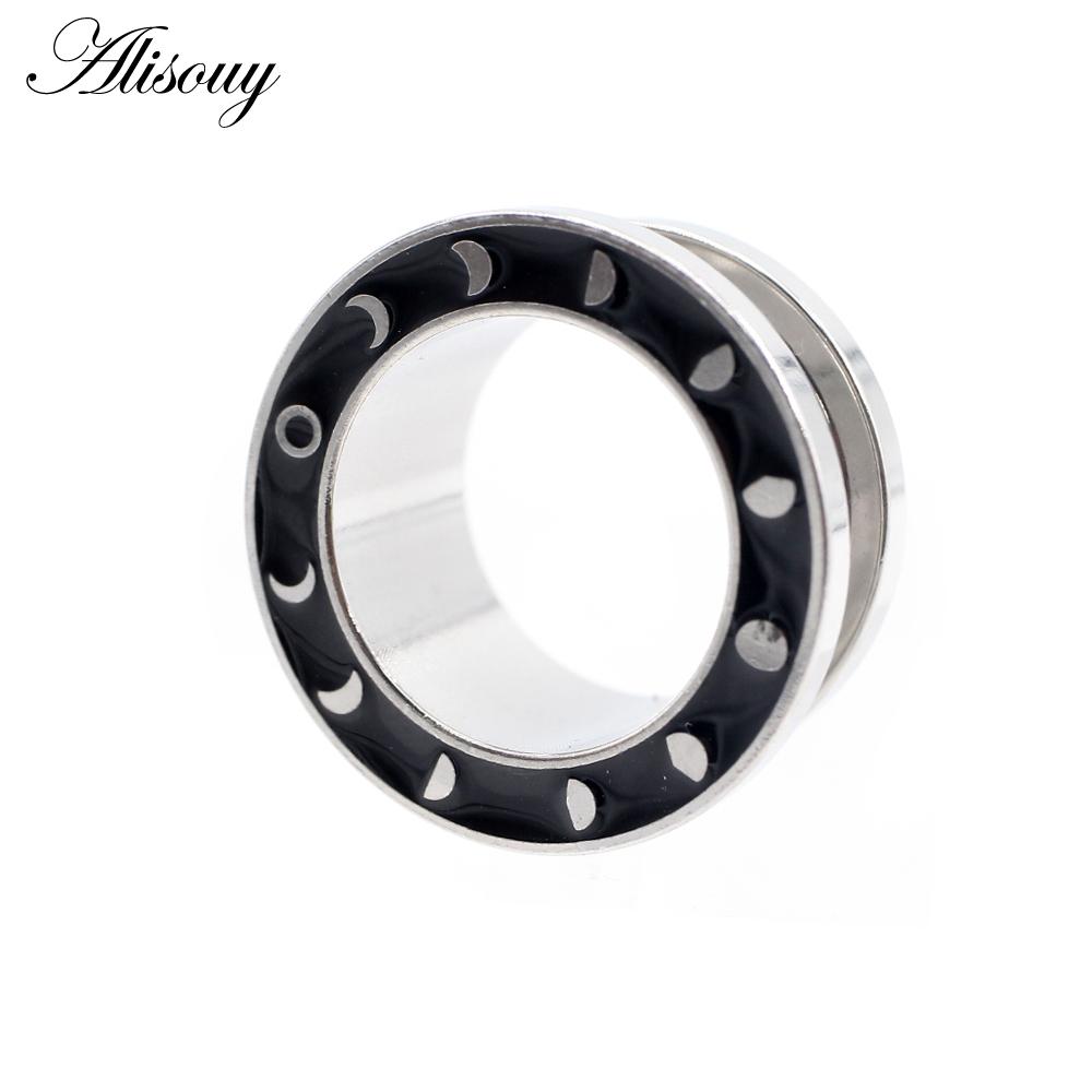 Alisouy Ohrstöpsel/-stöpsel/-dehner/-ohrringe/-piercing/körperschmuck, 2 Stück, Edelstahl, Mondfinsternis, Emaille