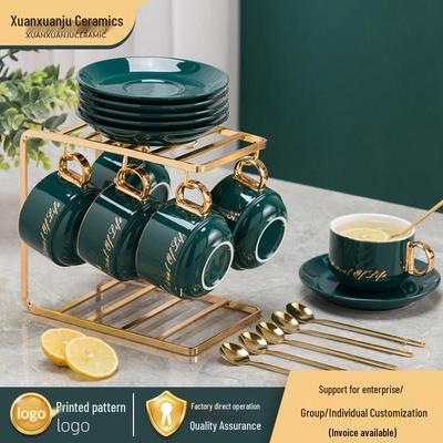 European Coffee Cup & Saucer Set with Spoon & Stand - Ceramic Tea Cup for American Style & Afternoon Tea