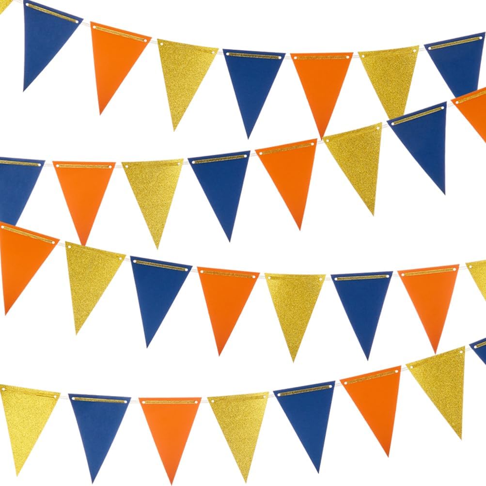 MOWO Gold Black Pennant Banner Paper Bunting Hanging Decoration for Birthday Graduation Retirement New Year's Party, Pack of 30 Counts Pennant, 20