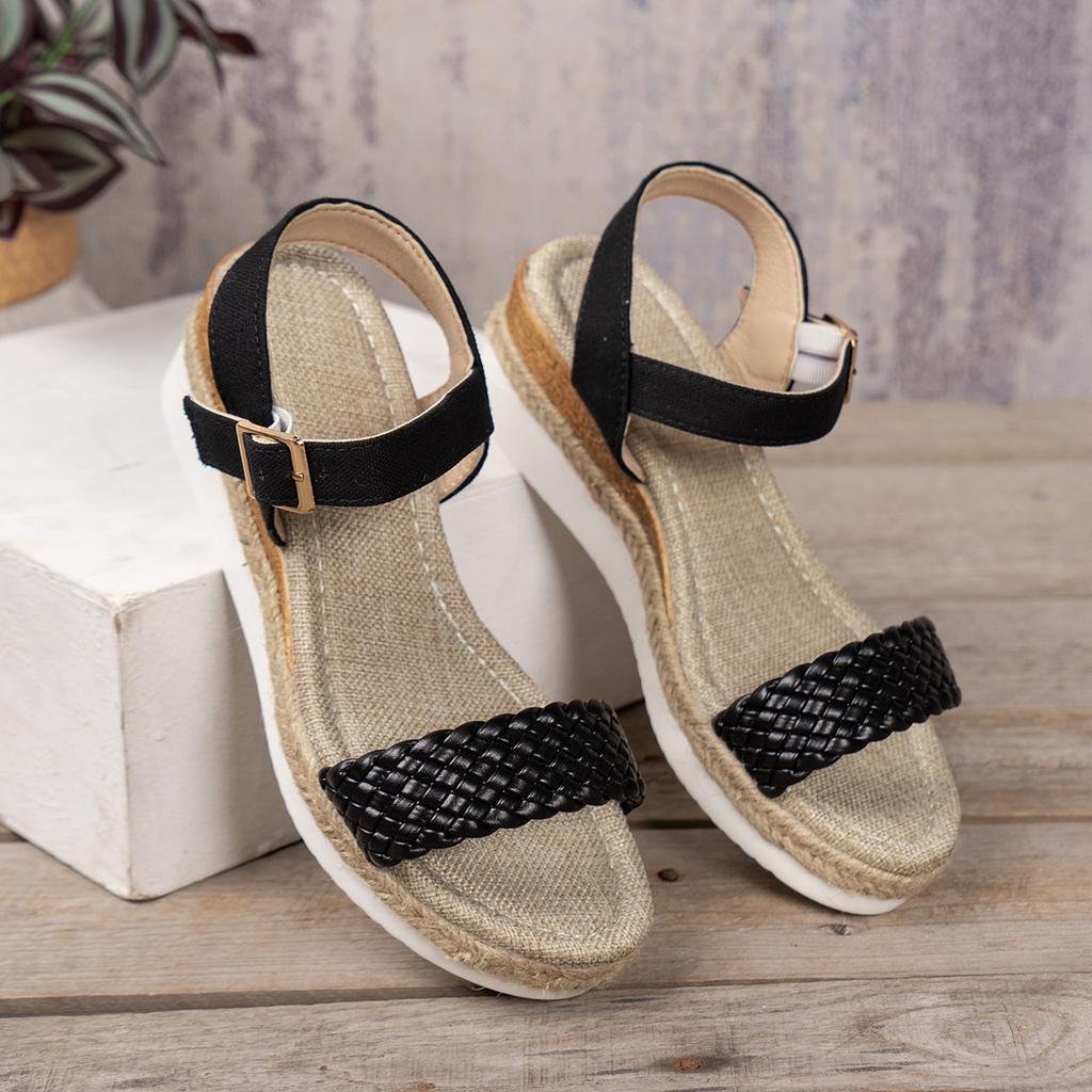 Foreign trade large-size sandals for women in the summer of 2024, new European and American buckle thick-soled one-word wedge sandals for women