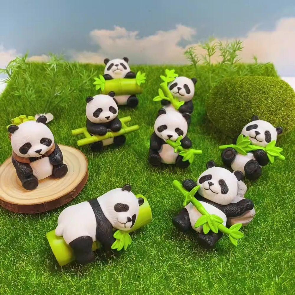 8pcs Lifelike Miniature Panda Figurines Cartoon Animal Statues Panda Ornament  Fairy Gardens