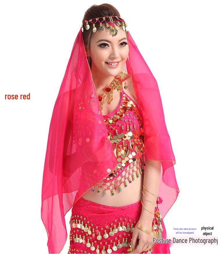 Belly Dance Performance Jewelry Set: Headdress, Veil, Necklace, Earrings, Head Chain, Ring, Bracelet