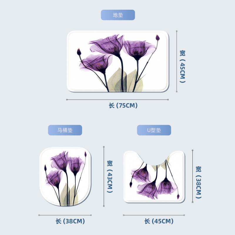 Einfacher Badezimmervorhang Blume Digitaldruck Duschvorhang Duschvorhang Vier-teiliges Set