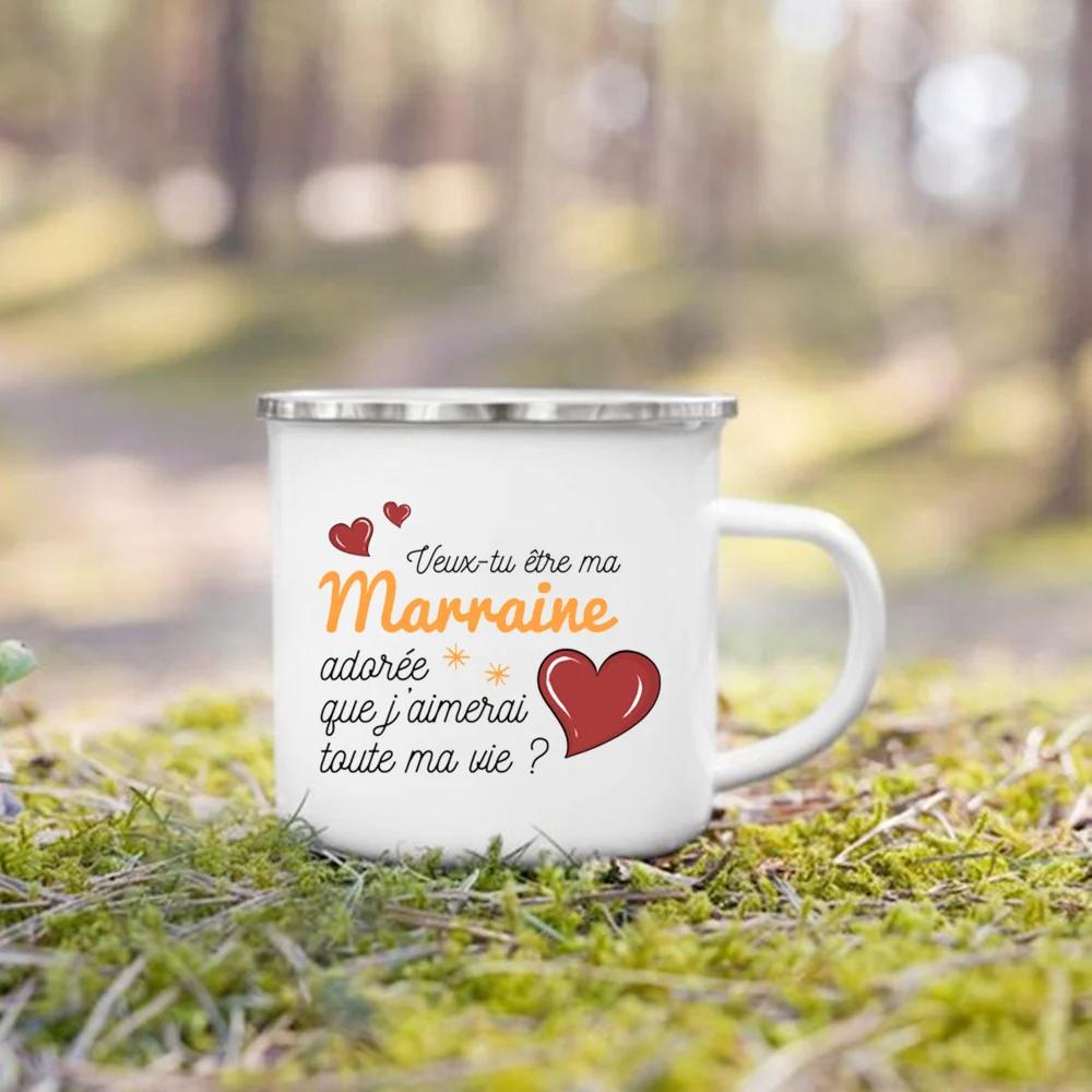 Marraine Request Cups Would You Be My Godmother French Print Enamel Mugs Drink Milk Coffee Cup Camping Mug Best Gift Fo Marraine