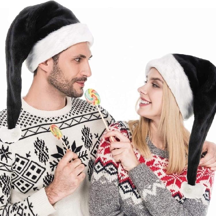 Black Plush Santa Hat Women Beanie Winter Hat Soft Slouchy Warm Christmas Hat