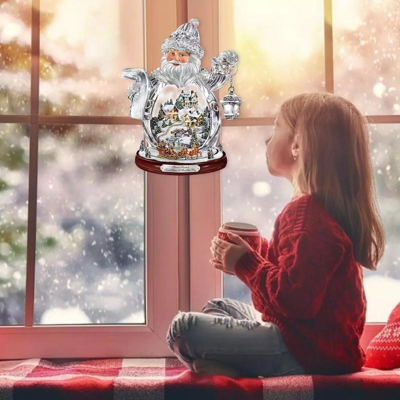 Snowman Santa Claus Wall Clings Stickers Music Box Christmas Stickers Window Glass Decor Waterproof Decals