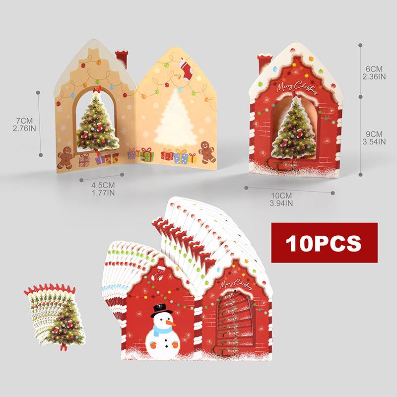 10Pcs 3D Christmas Greeting Card Creative House Shape Postcard Card Merry Christmas Decoration For Home New Year 2026 Gift Cards