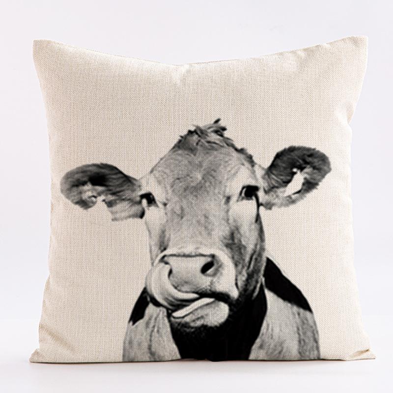 Black And White Water Buffalo Pattern Throw Pillow Cover With Short Plush Print For Living Room Sofa Decoration Cushion Cover