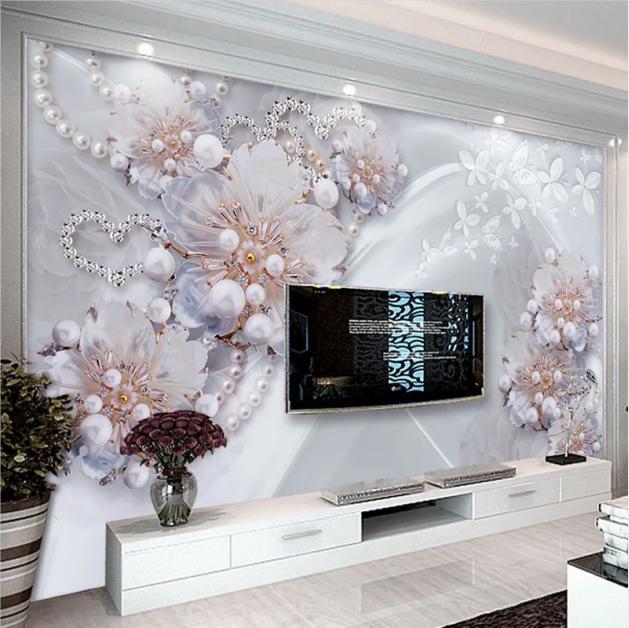 European Style 3D Stereoscopic Jewelry Flowers Wallpaper Living Room TV Backdrop Wall Mural Luxury Home Decor Wall Papers