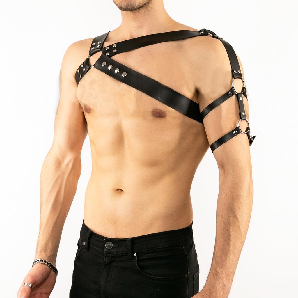 Edgy Men's Leather Harness - Silver Accents, Adjustable Fit, Great for Cosplay and Nightlife, Unleash Your Inner Rebel